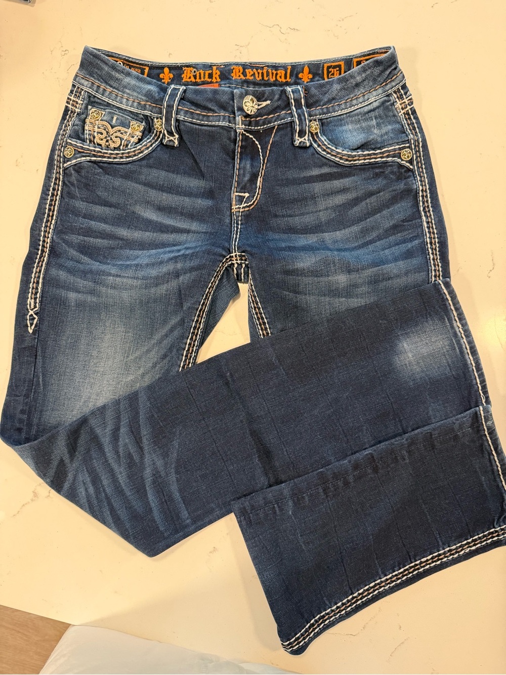 Rock Revival Women's Dark Indigo Bootcut Jeans with Contrast Stitching